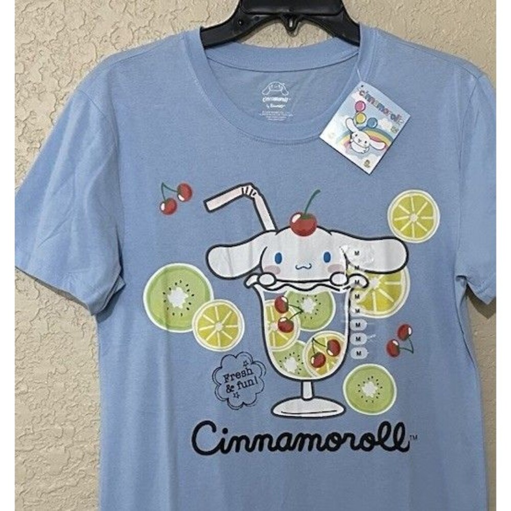 Sanrio Cinnamoroll Fruit Cup T-Shirt Sz M Medium NWT Fresh Fun Blue Graphic Tee